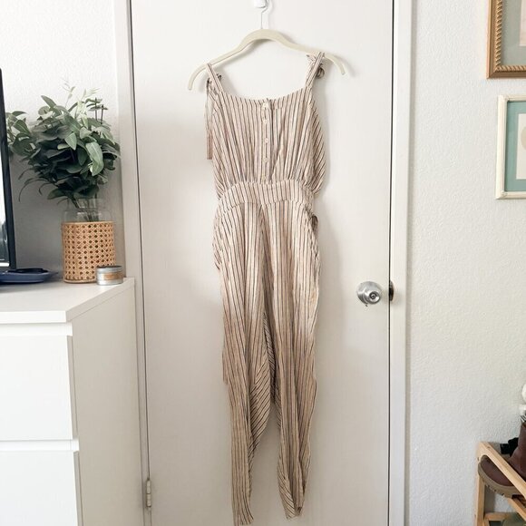 🦋 AUSTRALIAN RUE STIIC Stripe Tan Jumpsuit Size XS - Picture 1 of 5
